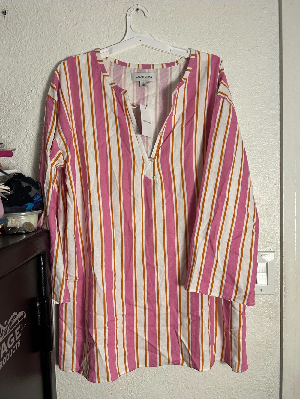 SOLID & STRIPED Pink, White & Orange Striped dress wrinkly